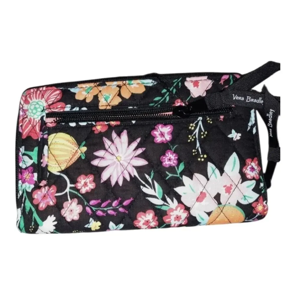Vera Bradley RFID Turn Lock Wallet in TANGERINE TWIST Black Floral New